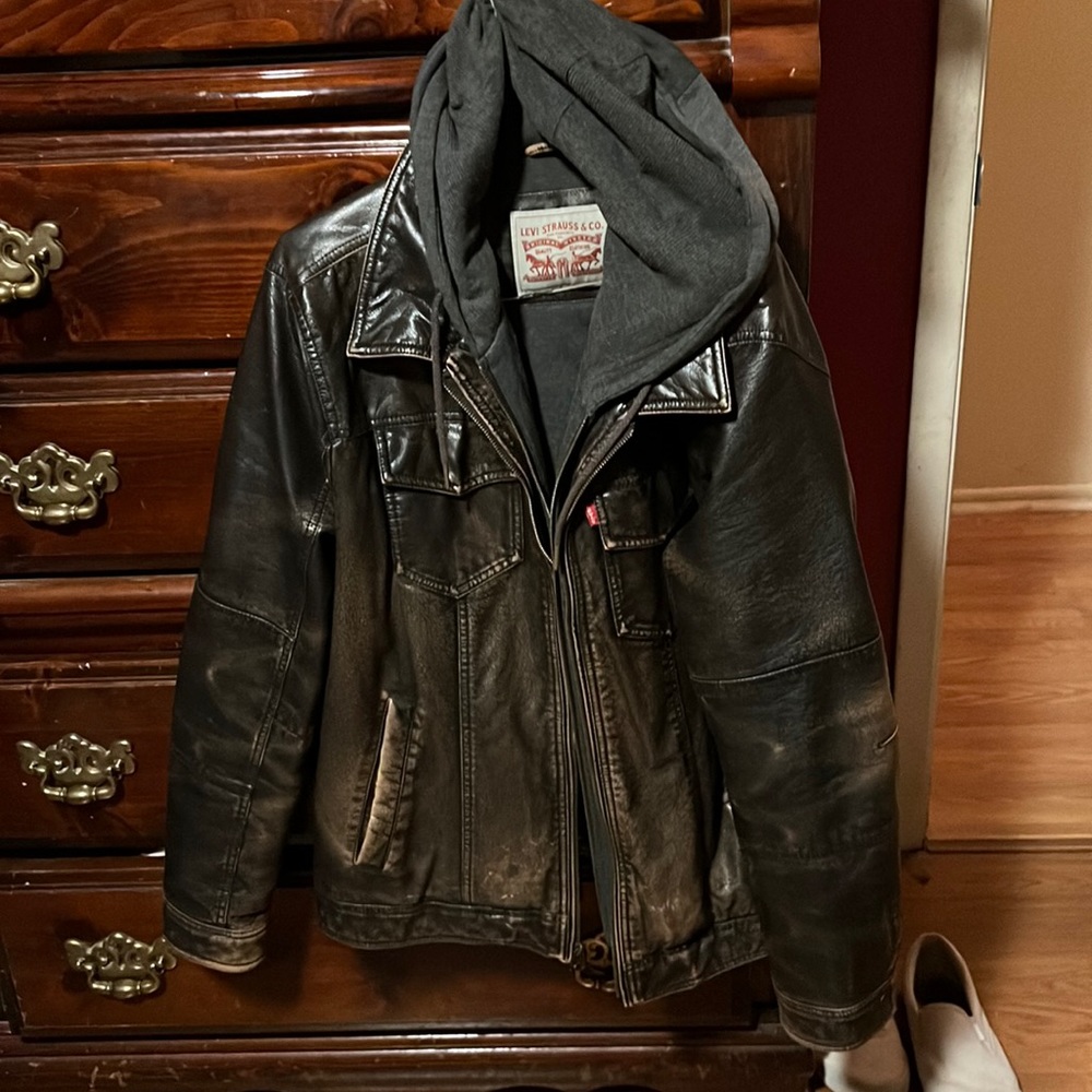 Levi Strauss & Co. Men's Black Leather Jacket Hoodie